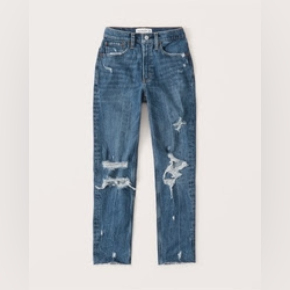 Abercrombie Curve Love Ankle Mom High Rise dark ripped 26